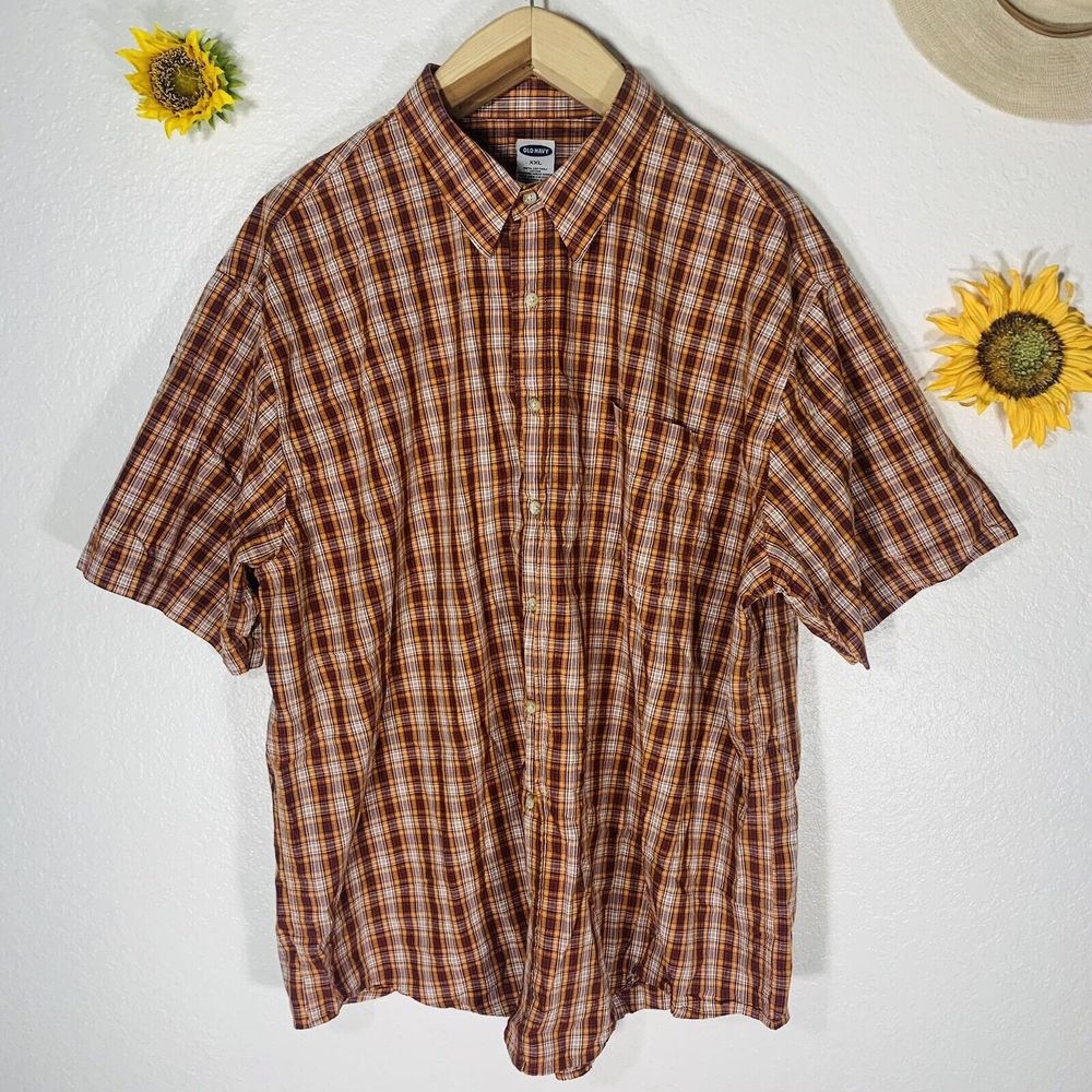 old navy plaid button Pocket 100% cotton collar shirt plus size XXL mens